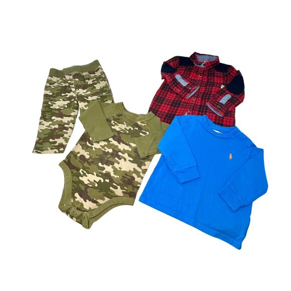 Baby Clothes  Ralph Lauren Blue Shirt, Plaid Flannel Shirt, Camo Set, Size 6-9 M - Picture 12 of 12